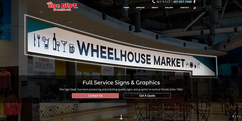 The home page for a sign manufacturing company called The Sign-Dept.